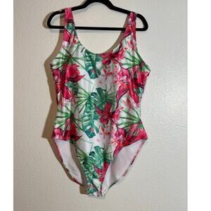 Nicole Miller Plus Size 2X Lagoon Floral Pink Green One-Piece Tropical Swimsuit